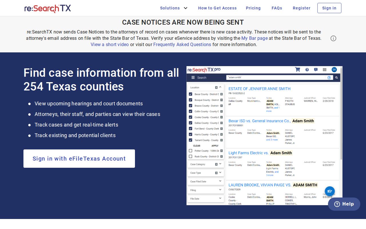 Collingsworth County case lookup through re:SearchTX